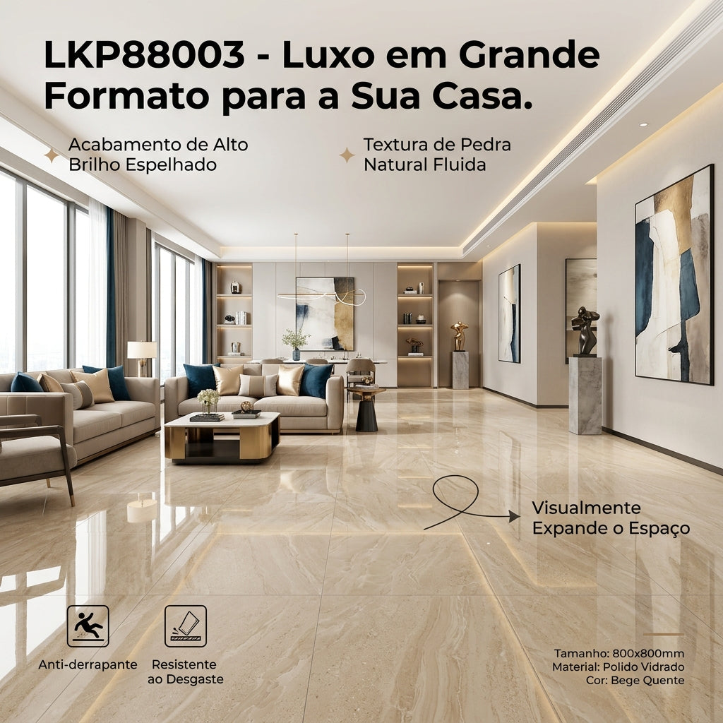 【Entrega gratuita até casa em Soyo】Ladrilho Polido Esmaltado LKP88003 800x800mm Bege Quente Resistente ao Desgaste