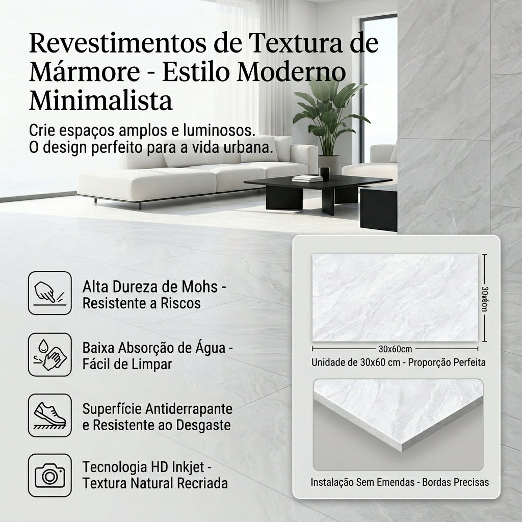【Entrega gratuita até casa em Soyo】Azulejo Mármore HD 30x60cm Cinza Claro Jazz White Cerâmica Porcelana Antiderrapante