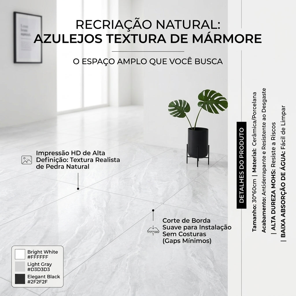 【Entrega gratuita até casa em Soyo】Azulejo Mármore HD 30x60cm Cinza Claro Jazz White Cerâmica Porcelana Antiderrapante