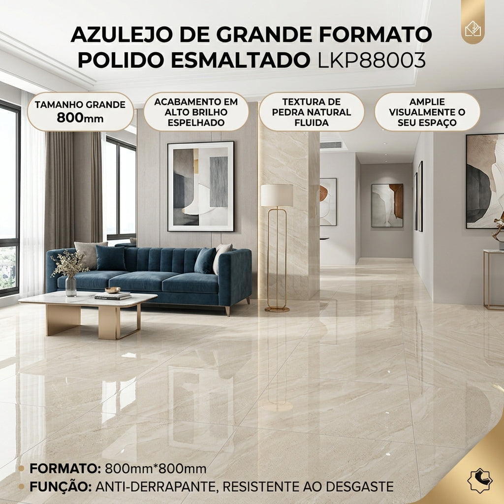 【Entrega gratuita até casa em Soyo】Ladrilho Polido Esmaltado LKP88003 800x800mm Bege Quente Resistente ao Desgaste