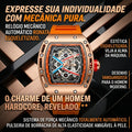 Relógio Mecânico Automático Esqueleto Ronata Caixa Ouro Rosa Pulseira Fluoroelastômero Laranja