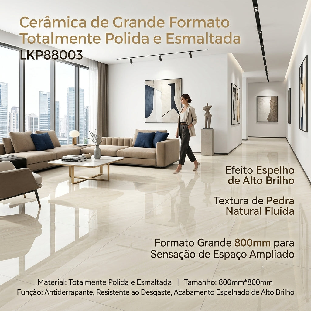 【Entrega gratuita até casa em Soyo】Ladrilho Polido Esmaltado LKP88003 800x800mm Bege Quente Resistente ao Desgaste