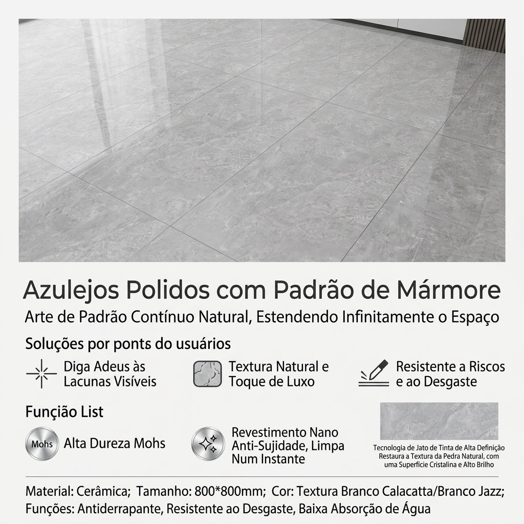 【Entrega gratuita até casa em Soyo】Azulejo Mármore Calacatta Jazz 800x800mm Polido HD Nano Anti-mancha Alta Dureza Mohs