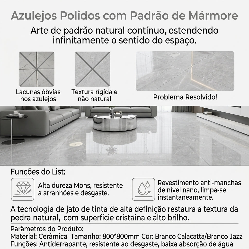 【Entrega gratuita até casa em Soyo】Azulejo Mármore Calacatta Jazz 800x800mm Polido HD Nano Anti-mancha Alta Dureza Mohs