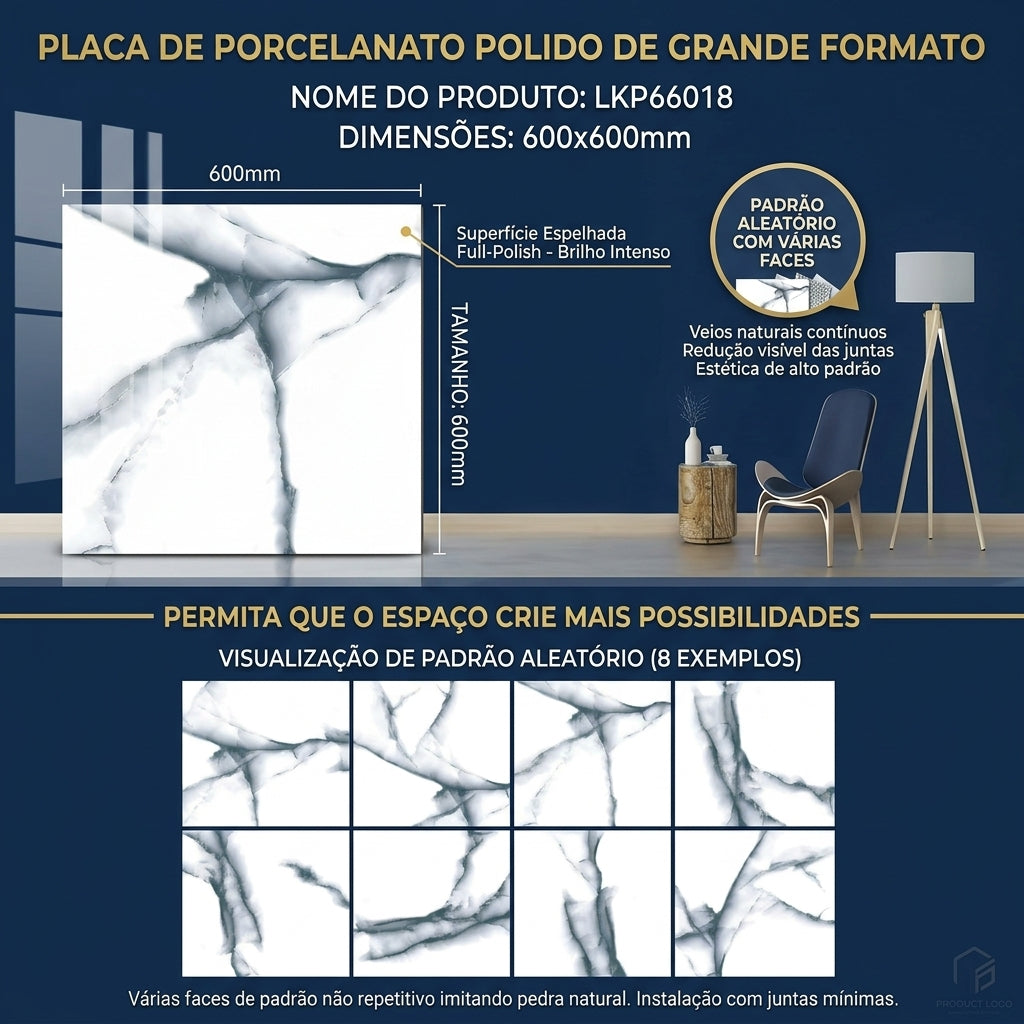 【Entrega gratuita até casa em Soyo】Azulejo Artístico Polido KLKP66038 600x600mm Branco Seda King.Tiles Piso e Parede