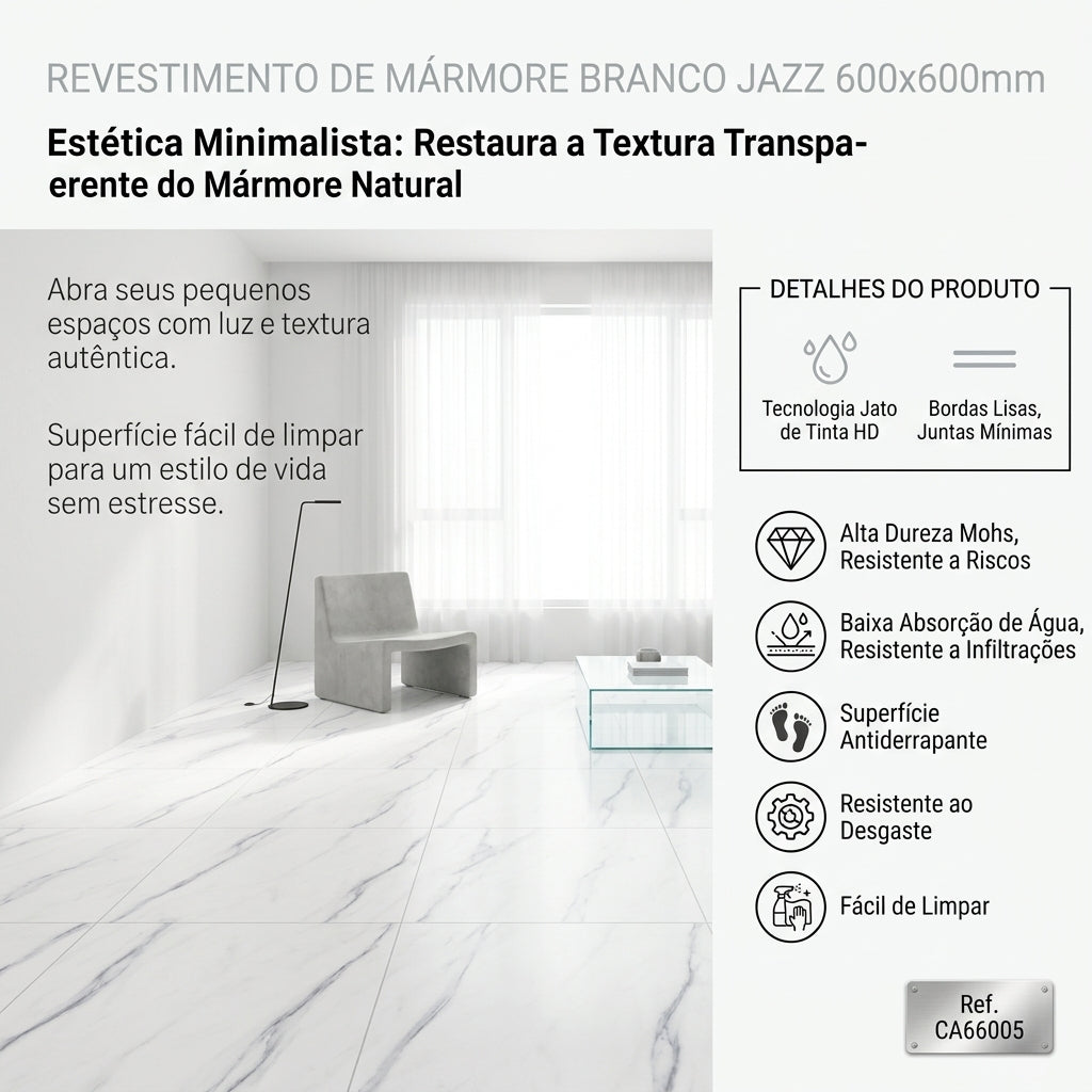 【Entrega gratuita até casa em Soyo】Porcelanato CA66005 Jazz Branco 600x600mm Polido Integral Veios Cinza HD Inkjet