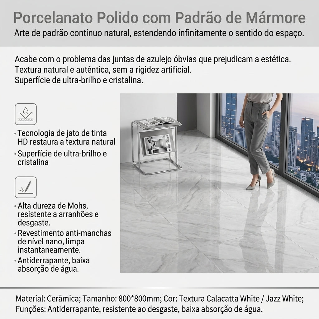 【Entrega gratuita até casa em Soyo】Azulejo Mármore Calacatta Jazz 800x800mm Polido HD Nano Anti-mancha Alta Dureza Mohs