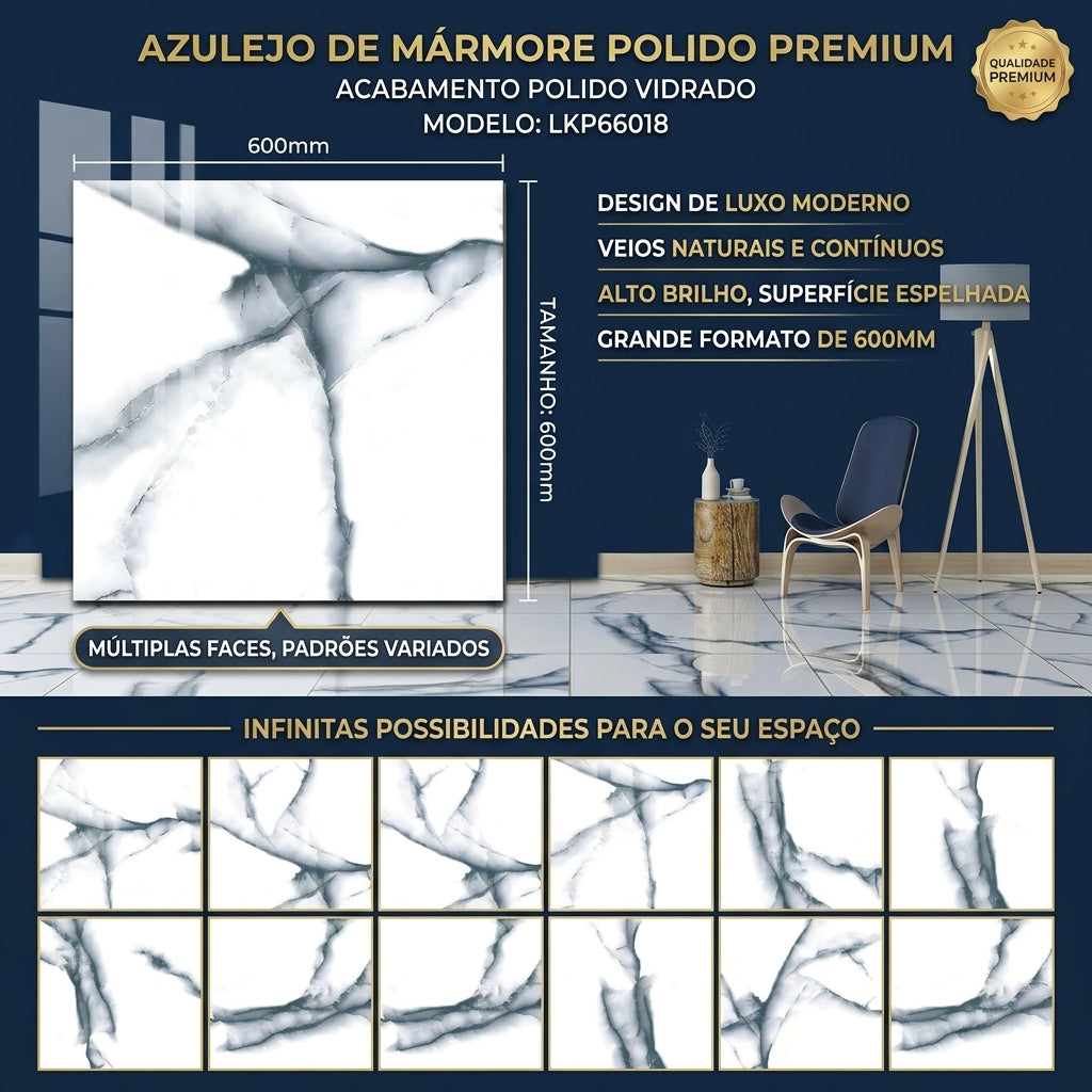 【Entrega gratuita até casa em Soyo】Azulejo Artístico Polido KLKP66038 600x600mm Branco Seda King.Tiles Piso e Parede