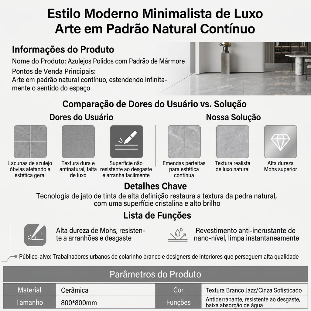 【Entrega gratuita até casa em Soyo】Azulejo Mármore Calacatta Jazz 800x800mm Polido HD Nano Anti-mancha Alta Dureza Mohs
