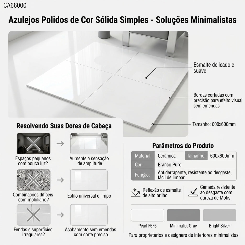 【Entrega gratuita até casa em Soyo】Porcelanato CA66000 Branco Puro 600x600mm Polido Alto Brilho Antiderrapante