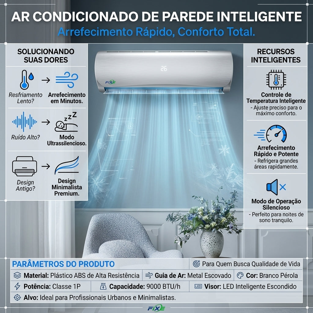 Ar Condicionado Split Fixxe 1P 9000 BTU Inteligente Resfriamento Rápido Modo Silencioso