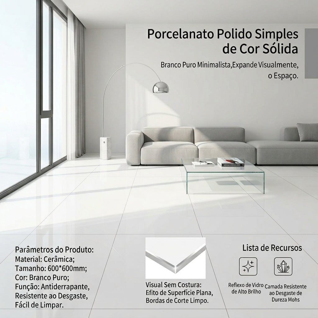 【Entrega gratuita até casa em Soyo】Porcelanato CA66000 Branco Puro 600x600mm Polido Alto Brilho Antiderrapante