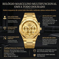 Relógio Masculino OMYA Todo Dourado Octogonal Cronógrafo Multifuncional de Metal