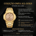 Relógio de Negócios Masculino OMYA Série Todo-Dourado Aço Inoxidável Banhado a Ouro