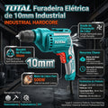 Furadeira Elétrica Industrial TOTAL 10mm 500W Motor Cobre Puro Mandril Precisão