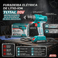 Berbequim Elétrico de Lítio TOTAL 20V P20S Torque Máximo 45NM Bateria 1.5Ah