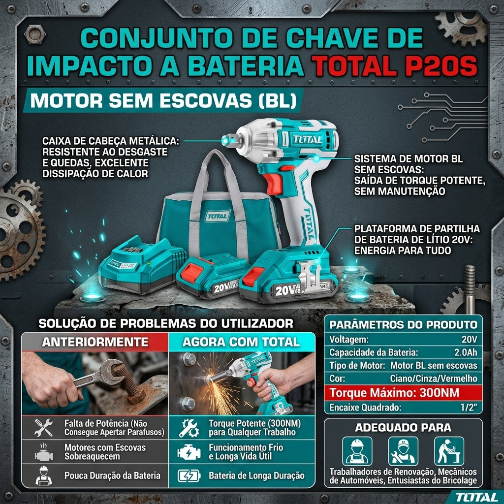 Chave de Impacto Sem Fio Motor BL TOTAL Plataforma P20S para Mecânica Automotiva e Reformas