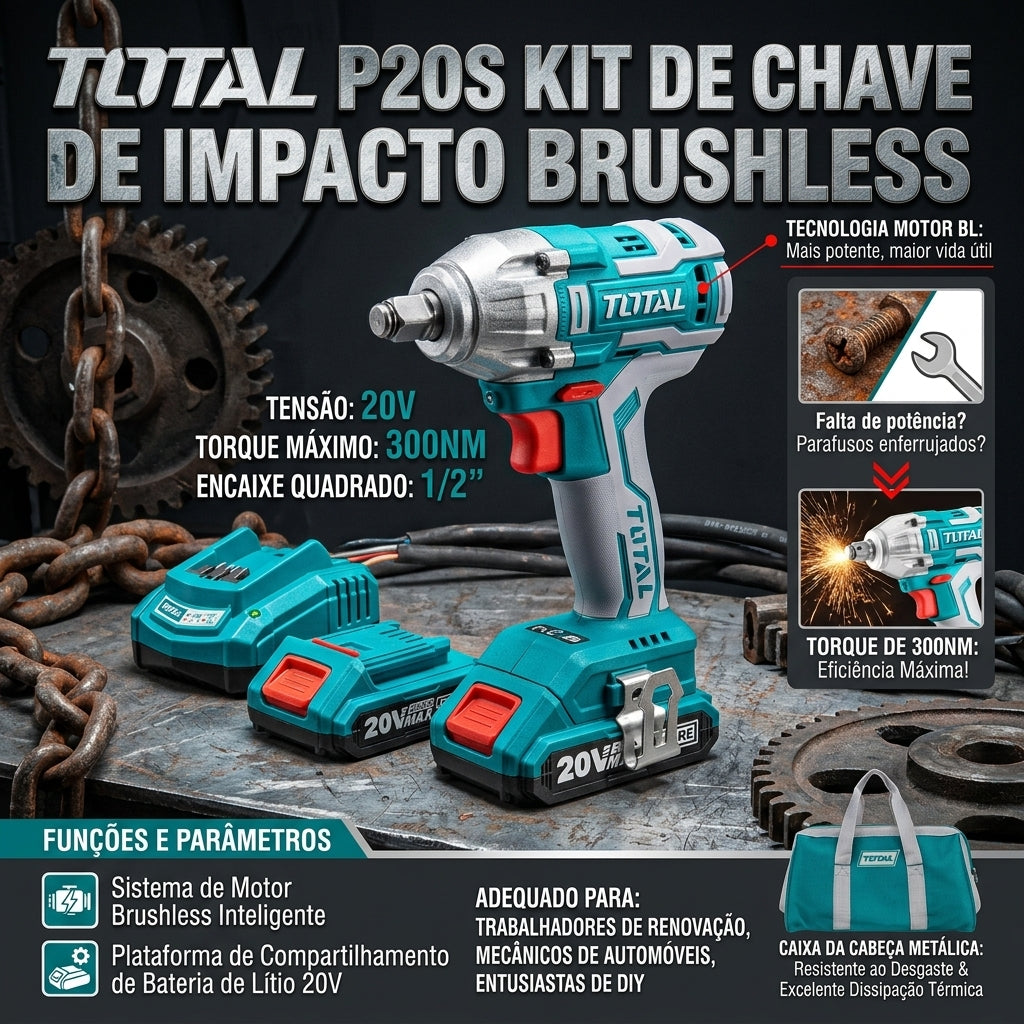 Chave de Impacto Sem Fio Motor BL TOTAL Plataforma P20S para Mecânica Automotiva e Reformas