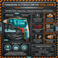 Furadeira Elétrica com Fio TOTAL 450W Mandril Metálico 6,5mm Velocidade Regulável