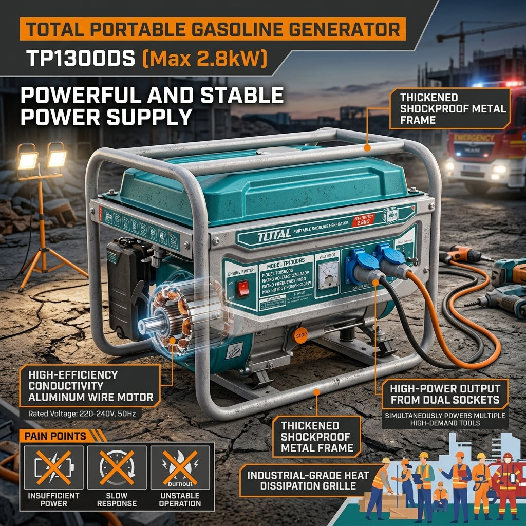 Gerador Elétrico Portátil TOTAL 220-240V 50Hz Duas Tomadas Saída Estável para Obra e Casa