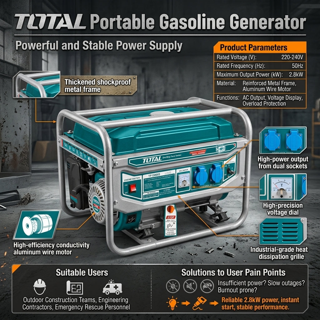 Gerador Elétrico Portátil TOTAL 220-240V 50Hz Duas Tomadas Saída Estável para Obra e Casa