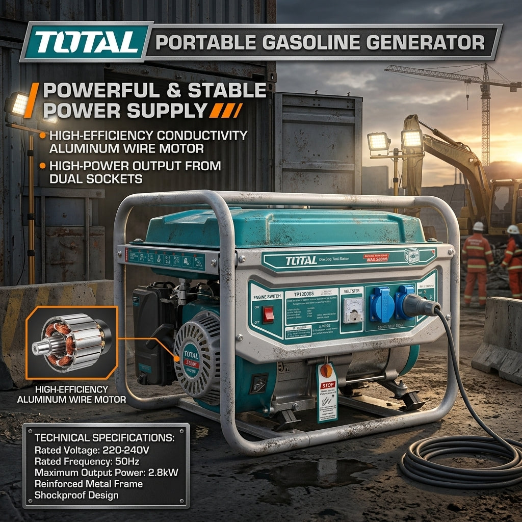 Gerador Elétrico Portátil TOTAL 220-240V 50Hz Duas Tomadas Saída Estável para Obra e Casa