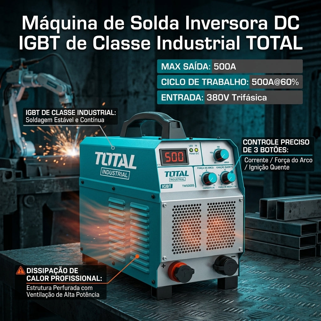 Máquina de Solda Inversora DC IGBT TOTAL TW25005 500A Tensão 380-400V Industrial