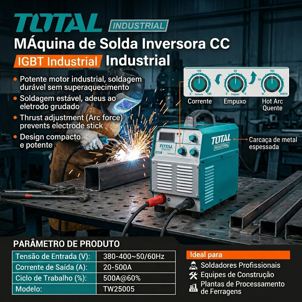 Máquina de Solda Inversora DC IGBT TOTAL TW25005 500A Tensão 380-400V Industrial