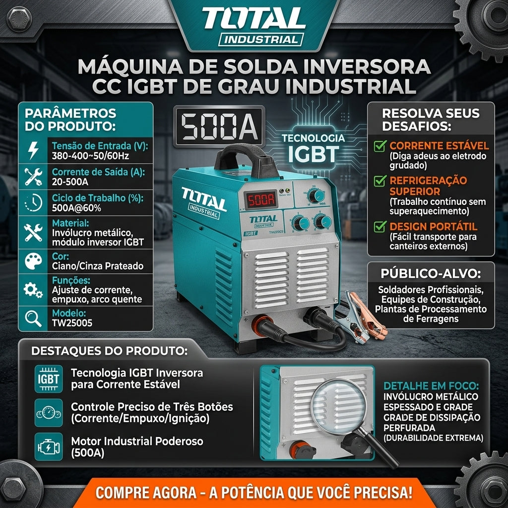 Máquina de Solda Inversora DC IGBT TOTAL TW25005 500A Tensão 380-400V Industrial