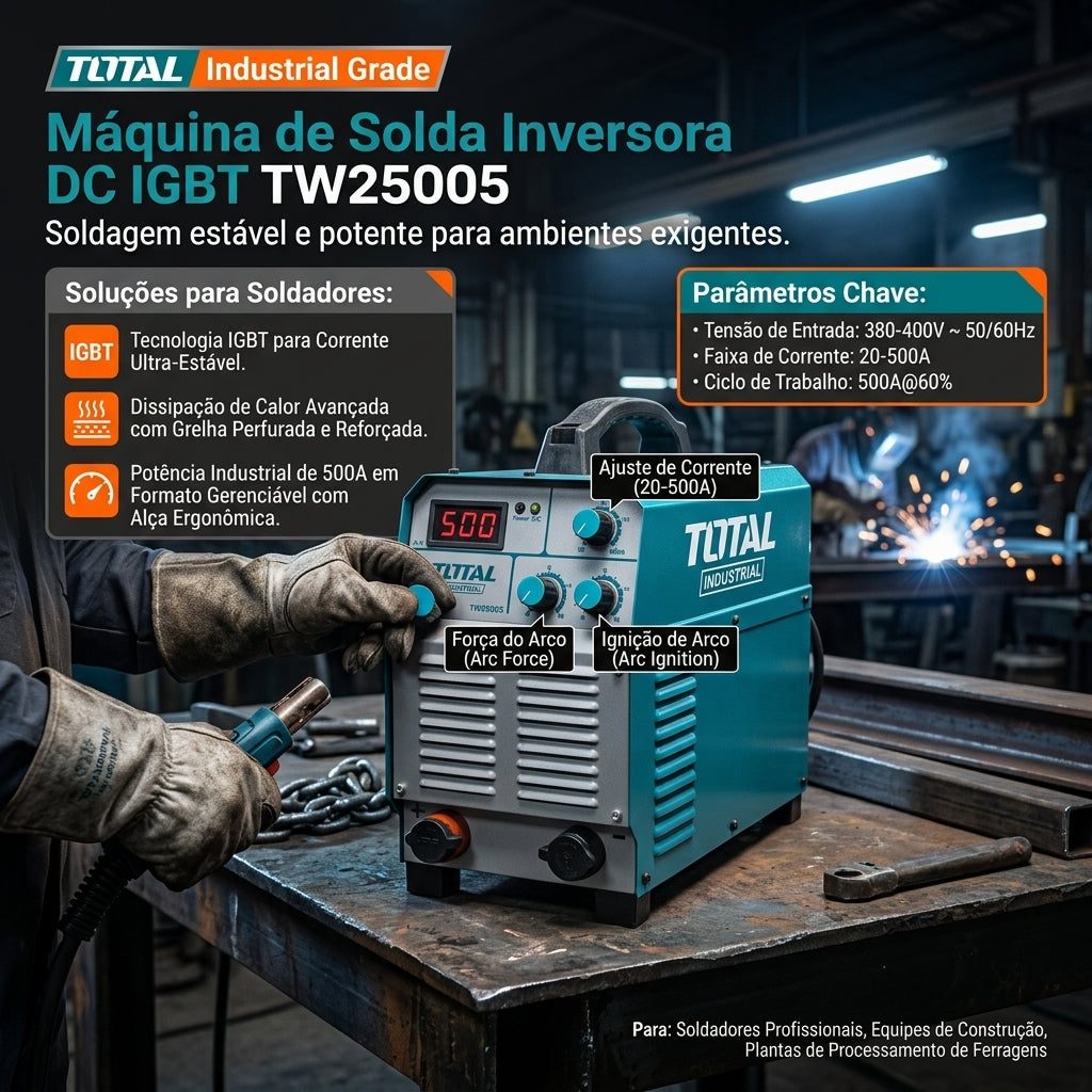 Máquina de Solda Inversora DC IGBT TOTAL TW25005 500A Tensão 380-400V Industrial