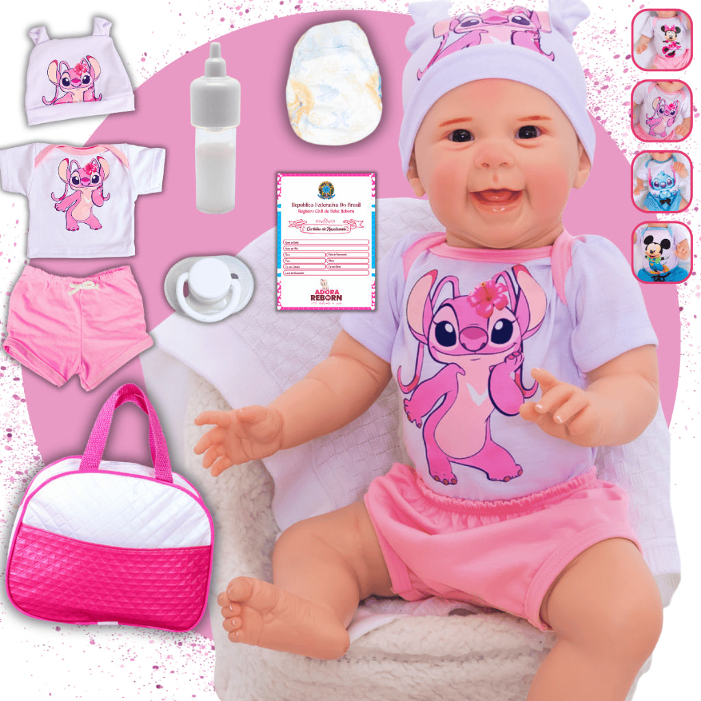 Bebê Reborn Boneco Stitch Menino Original Realista de Silicone Pode Dar Banho