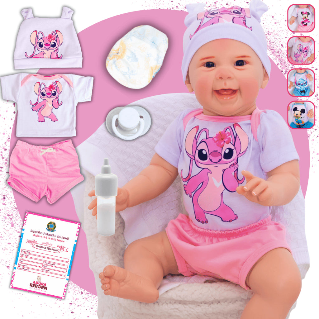Bebê Reborn Boneco Stitch Menino Original Realista de Silicone Pode Dar Banho