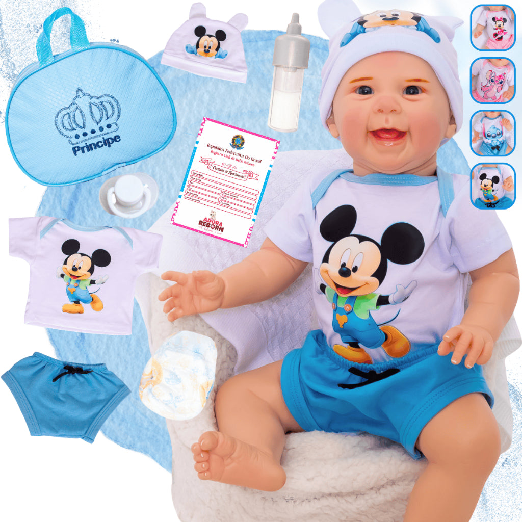 Bebê Reborn Boneco Stitch Menino Original Realista de Silicone Pode Dar Banho