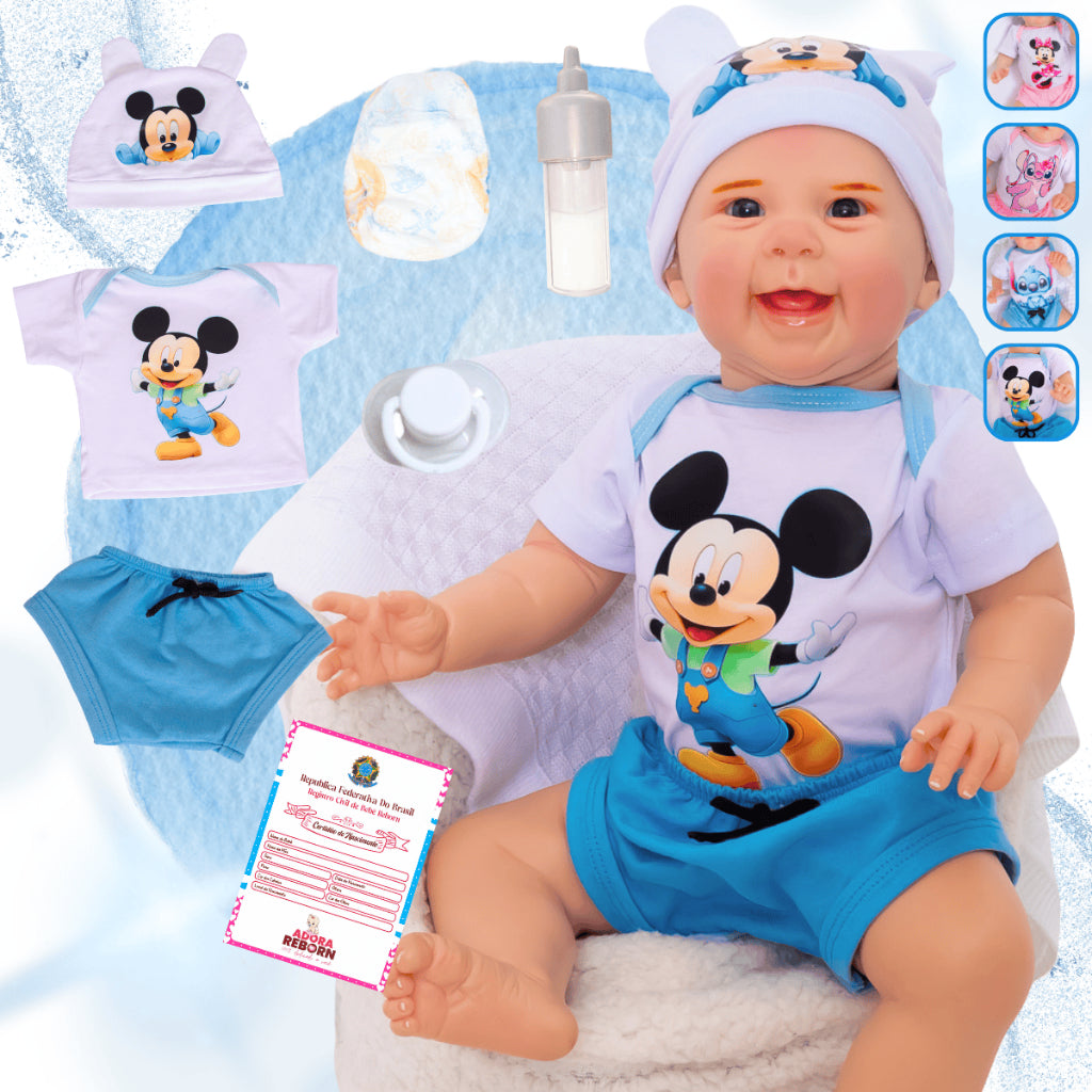 Bebê Reborn Boneco Stitch Menino Original Realista de Silicone Pode Dar Banho