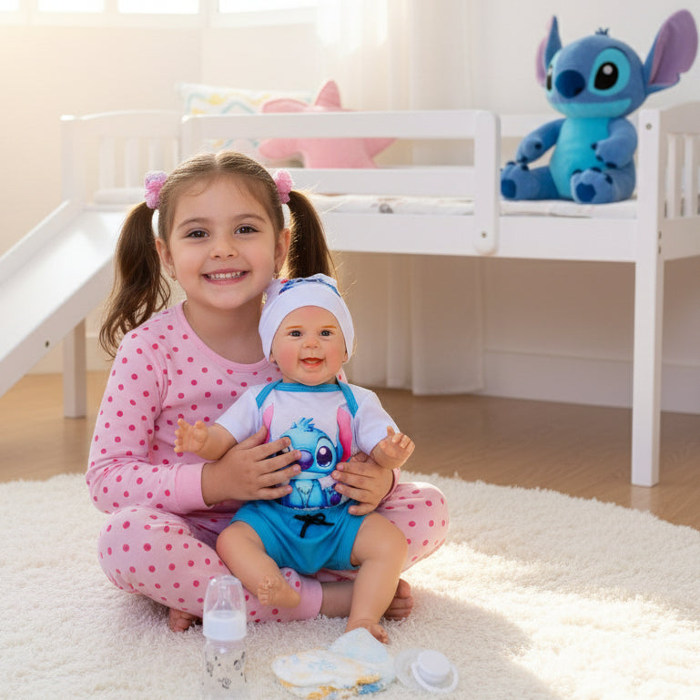Bebê Reborn Boneco Stitch Menino Original Realista de Silicone Pode Dar Banho