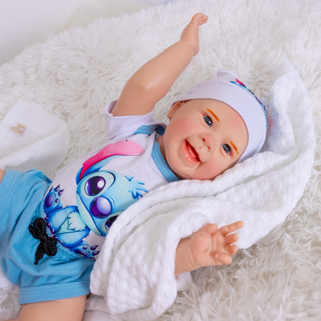 Bebê Reborn Boneco Stitch Menino Original Realista de Silicone Pode Dar Banho