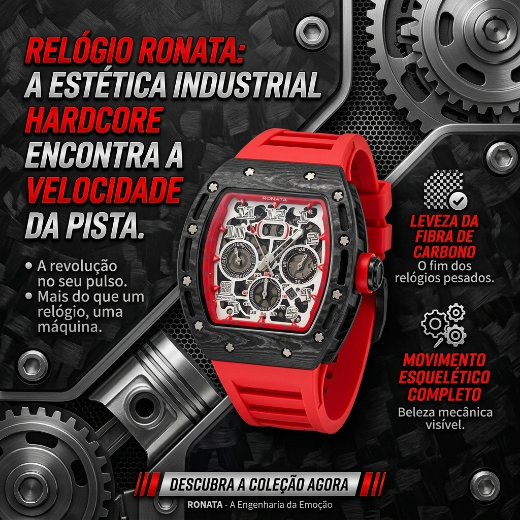Relógio Ronata Racing Fibra de Carbono | Mecânico Esqueleto Automático Cronógrafo